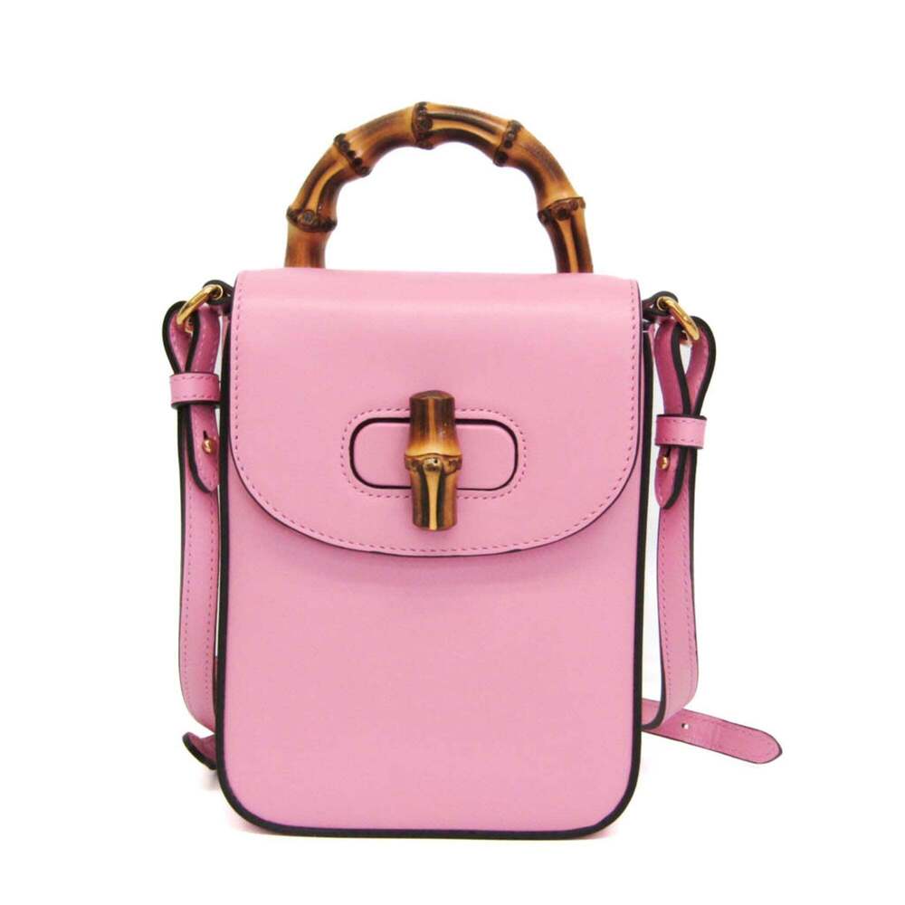 GUCCI Authentic Pink Leather Bamboo Shoulder Bag